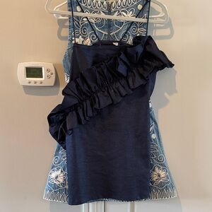Zara Dark Blue Dress with White Floral Embroidery